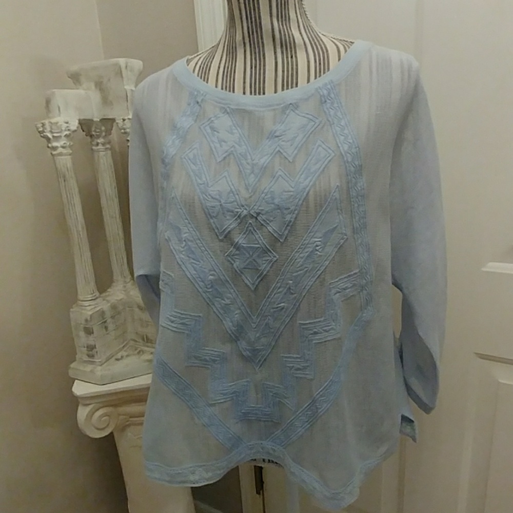 Anthropologie-Meadow Rue Embroidered Woven Top